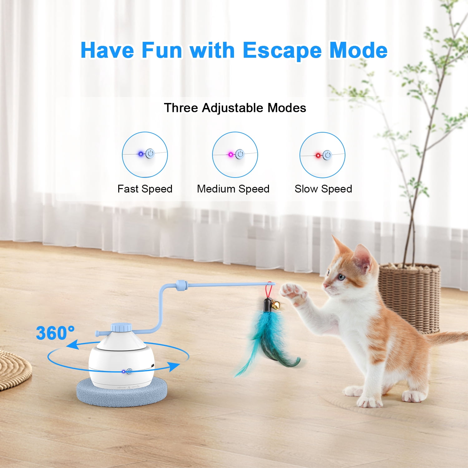 ZZHY Direct USB Charging Cat Toy 2 in 1 Interactive Motorized Wand, Kitten Toys Electronic Exercise Pet Toy for Indoor Cats, Automatic Motion Cat Toys