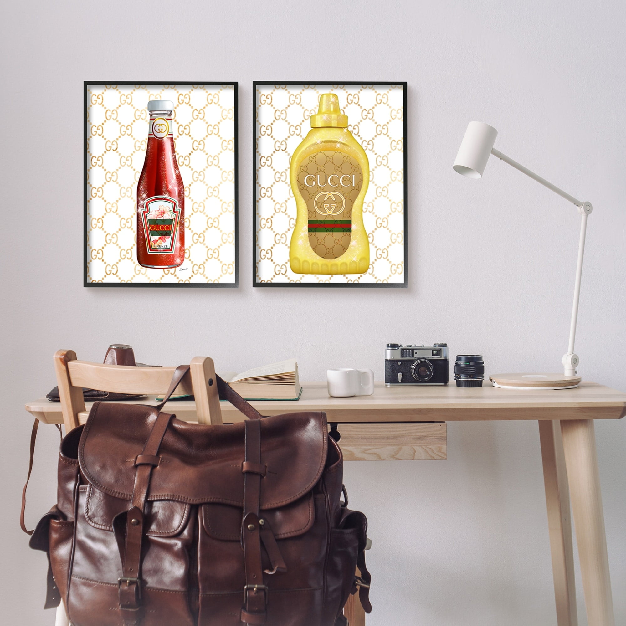 Stupell Industries Glam Fashion Kitchen Condiments Cooking Sparkle Pattern Graphic Art Black Framed Art Print Wall Art, Set of 2, Design by Ziwei Li