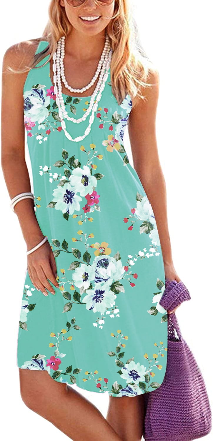 Anyjoin Women's Casual Summer Tank Dress Sleeveless Pleated Sun Dresses ...