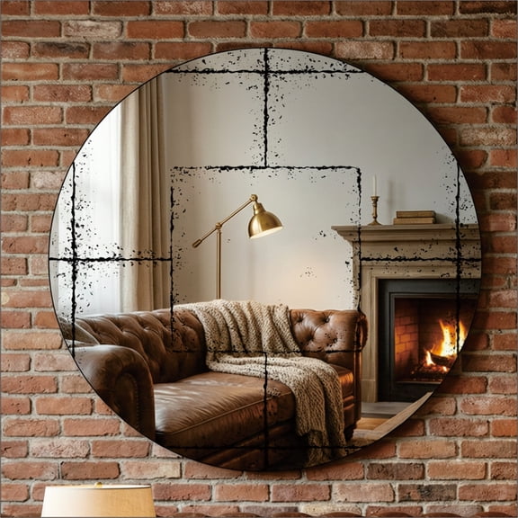 FENGFAN Round Wall-Mounted Mirror, 3636 Inch HD Iron Frame, Vintage Industrial Decor for Bedroom Living Room Foyer, 1 Pack