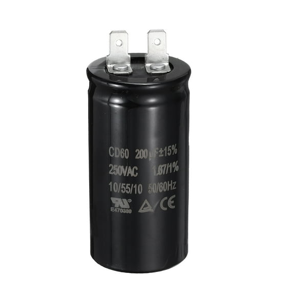 Uxcell CD60 Run Capacitor, 200uF 250VAC 50/60Hz CD60 Motor Starting Capacitor for Washing Machine, Air Compressor, Refrigerator, Black