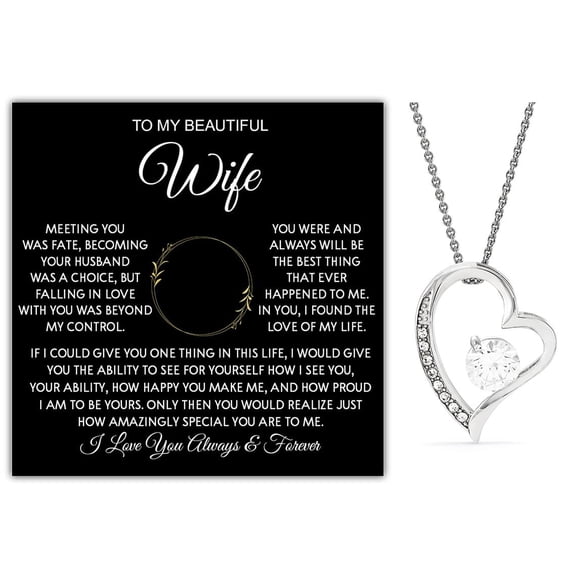 To My Beautiful Wife Necklace, Wife Jewelry From Husband, Birthday Her, Necklace Anniversary For Her, Valentines Day With Message Card #5 #1766, White Forever Love Necklace