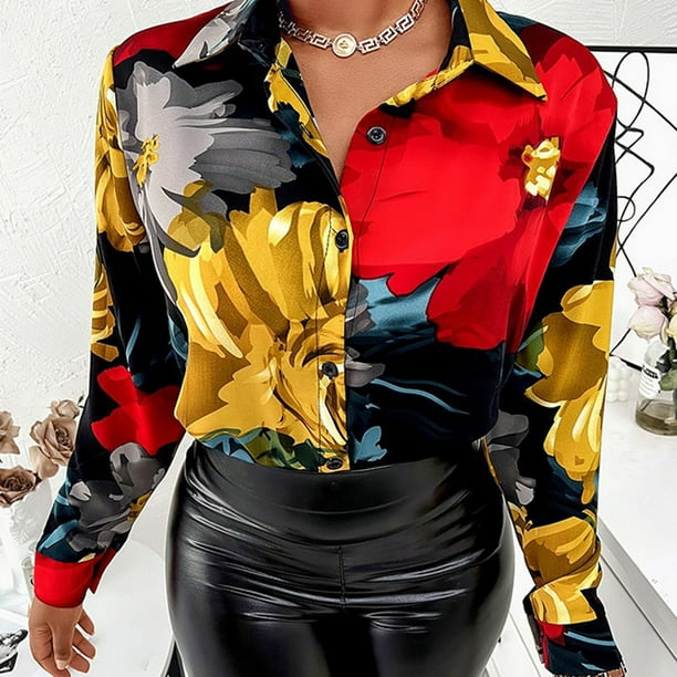 Blusas De Verano Blusas basicas estampadas Camisa Estilo elegante Damas de oficina Traje de dama Rojo XL Ygjytge para Mujer Rojo T XXL Walmart en linea