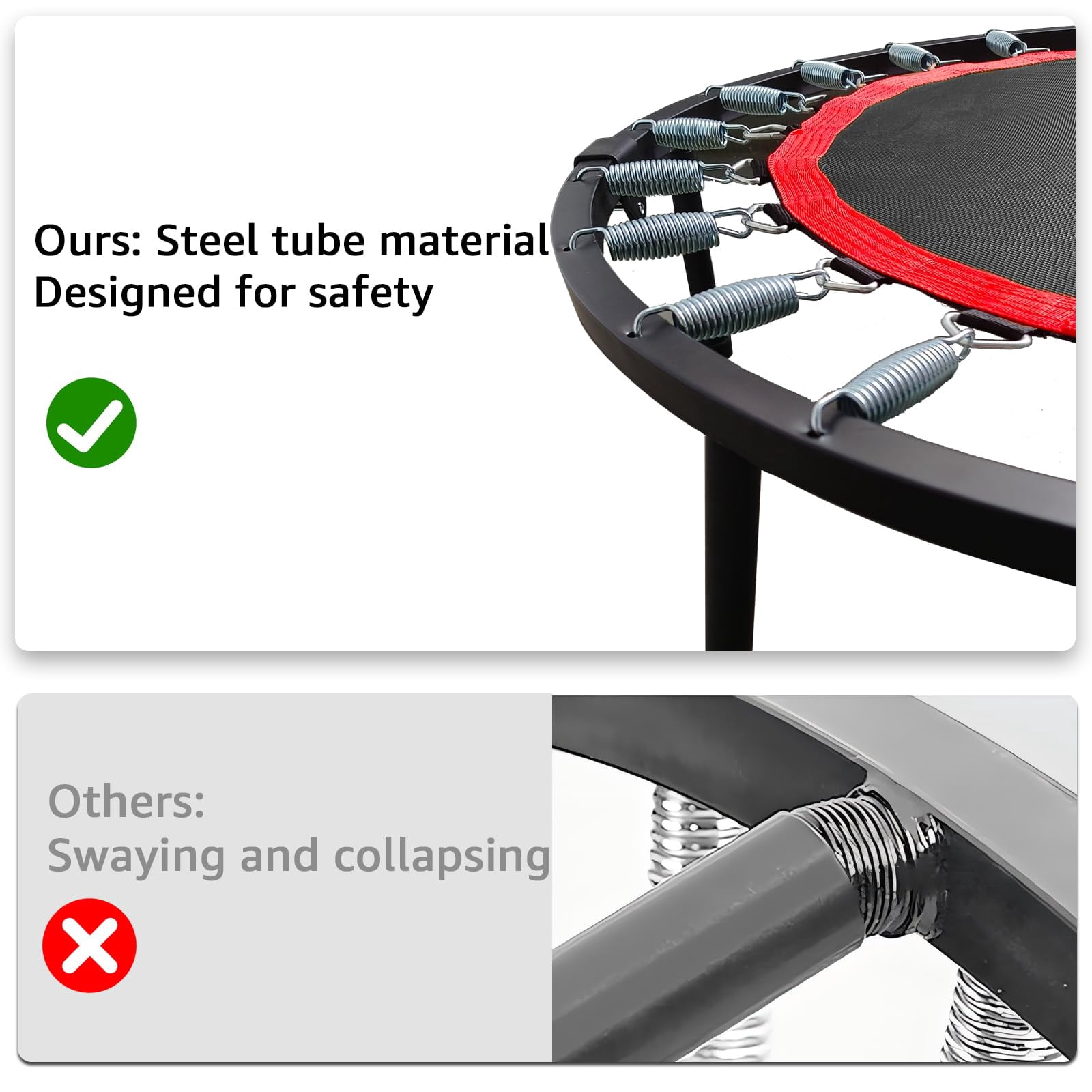EVGTTI 40 inch Foldable Mini Trampoline, Bungee Fitness Trampoline with Adjustable T Shape Foam Handle Bar, 440 LBS Weight Capacity