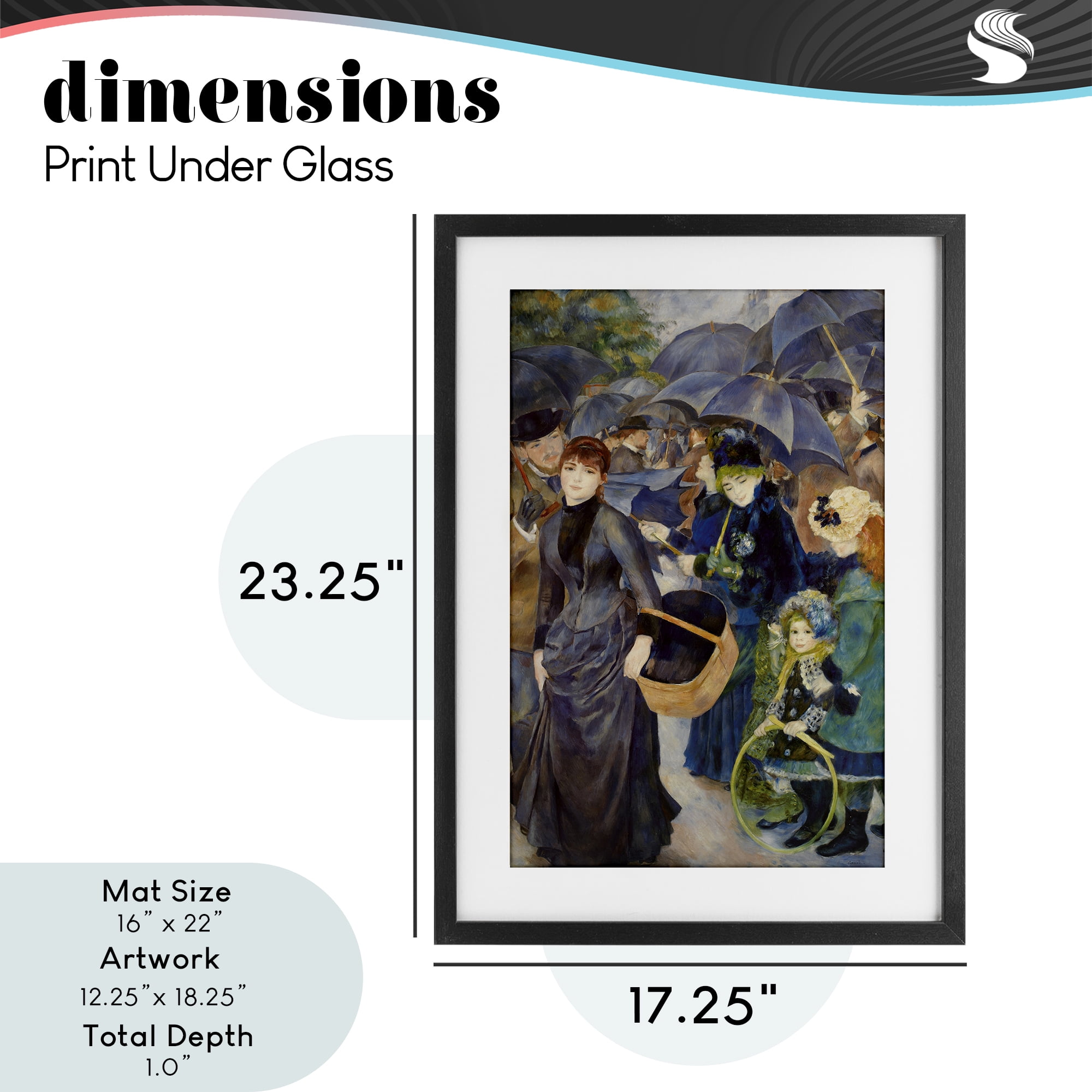 The Umbrellas Renoir Black Framed Print Under Glass, design by Masters Collection