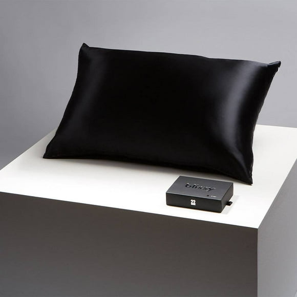 Blissy Silk Pillowcase - 100% Pure Mulberry Silk - 22 Momme 6A High-Grade Fibers - Silk Pillow Cover for Hair & Skin - Standard Black with Hidden Zipper