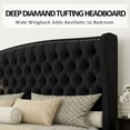 thumbnail image 4 of VanAcc California King Size Platform Bed Frame, Velvet Upholstered Bed with Deep Button Tufted & Nailhead Trim Wingback Headboard, Black, 4 of 8