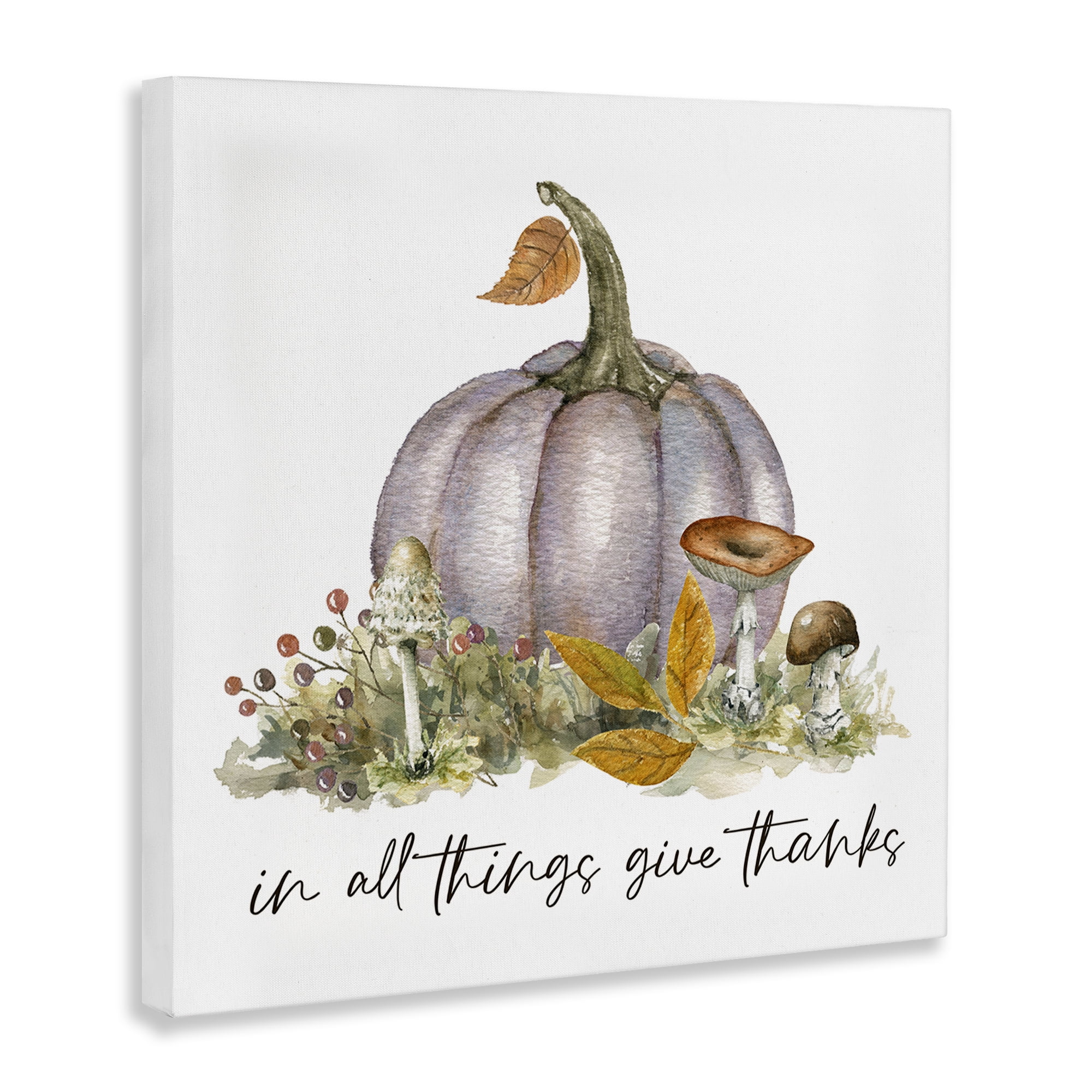 Stupell Industries Give Thanks Pumpkins Botanical & Floral Painting Gallery Wrapped Canvas Art Prints Wall Art, 30 x 30