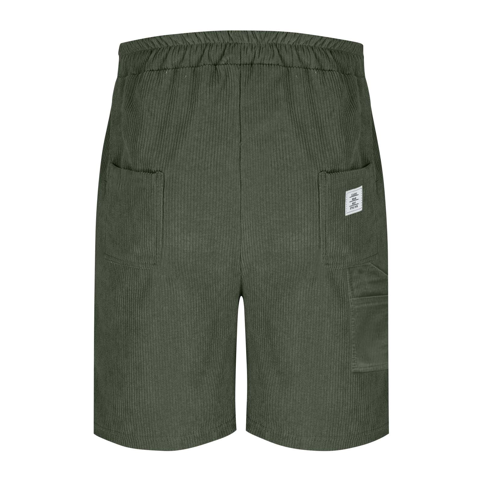 WRKEKC Cargo Shorts for Men Corduroy Tie Waist Elastic Solid Color