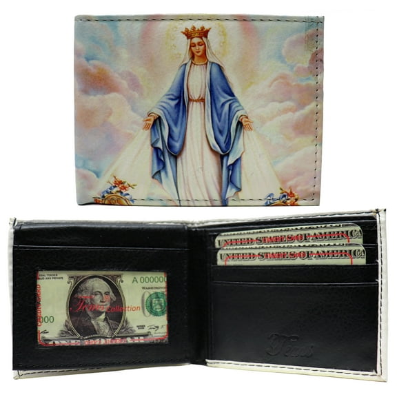 Blessed Virgin Mary Leather Bi-Fold Bifold Wallet