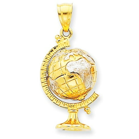 14K Yellow Gold and Rhodium 3-D Moveable Globe Pendant