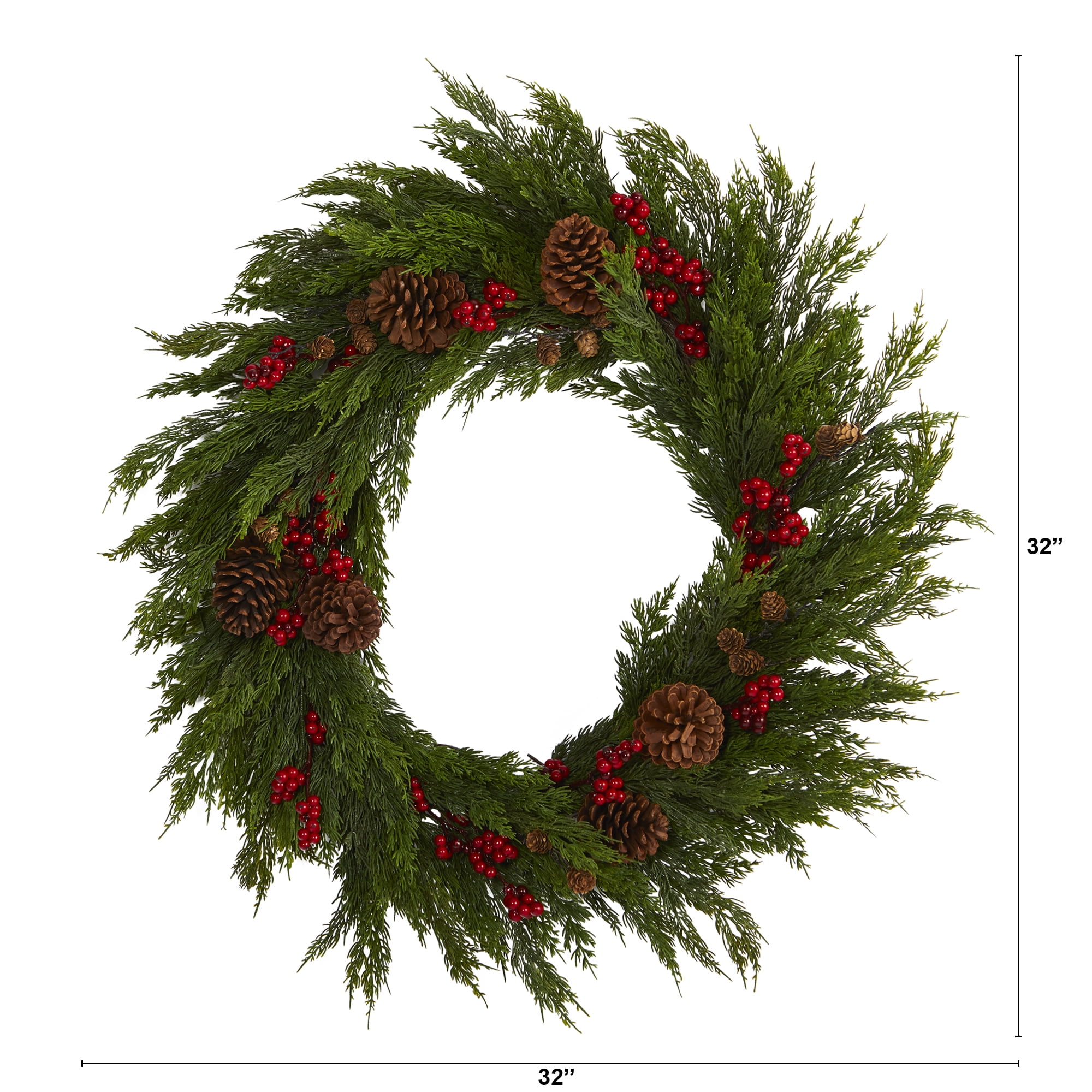 Nearly Natural Plastic Holiday Wreath, 32.00" (Assorted Colors)