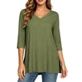 thumbnail image 5 of ZORYEVY Three Quarters Sleeve Tops Women Winter Sports Casual V-neck Solid Color T-shirts, 5 of 7