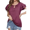 thumbnail image 3 of Xuanfei Women Solid Color V Neck Layered Short Sleeve Lace Up Top, 3 of 6