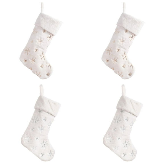 HmNPlay 4 Pack 19 Inch Large Faux Fur Christmas Stockings Gold Silver Sequin Snowflake Xmas Holiday Rustic Personalized Decorations