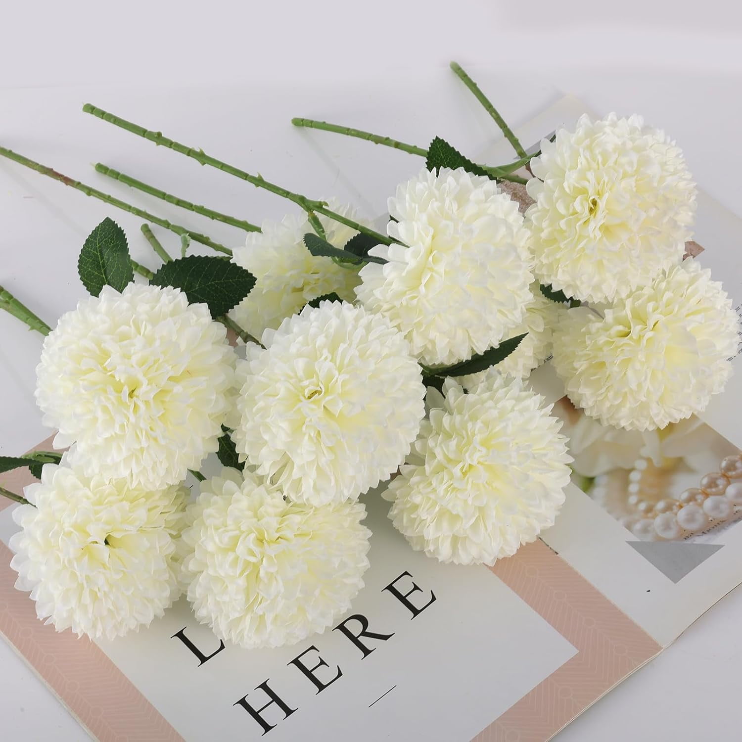Artificial Chrysanthemums Flowers Ball Flowers White Flowers Bulk, Fake Mums Flowers Silk Plants for Home Decor Indoor Floral Arrangement Table Centerpiece (, White)