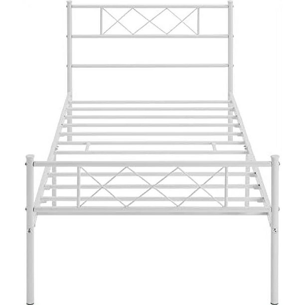 White Metal Bed Frame With Headboard Mattress Foundation/Platform Bed