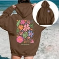 thumbnail image 2 of Luwomo Womens Hoodies Flower & Slogan Printed Hooded Long Sleeve Drawstring Loose Fit Pullover Blouses Brown,XL, 2 of 5