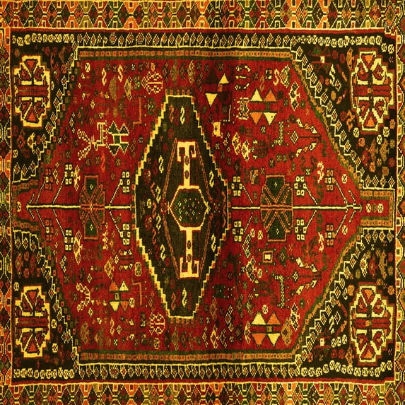 Ahgly Company Machine Washable Indoor Square Persian Yellow Traditional Area Rugs, 7' Square