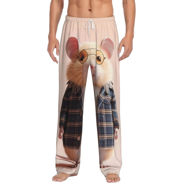 Kdxio Cute Mouse In Glasses Print Mens Pajama Pants Set Sleep & Lounge Pants, PJ Bottoms with Pockets and Button Fly-Small