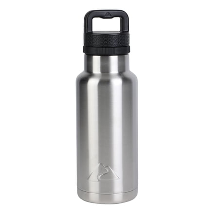Ozark Trail 64 oz Chug Lid, Double-Wall Vacuum Insulated Stainless Steel Water Bottle, Silver, Keeps Drinks Hot & Cold
