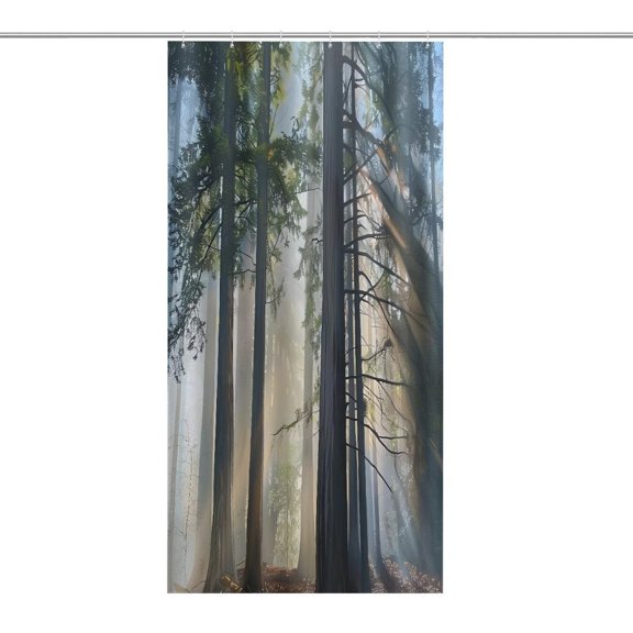 RKSupls Waterproof Shower Curtain, Forest Sunbeams Misty Pines Polyester Shower Curtain with Hooks for Chic Elegant Home Bathtub Bathroom Decor Washable