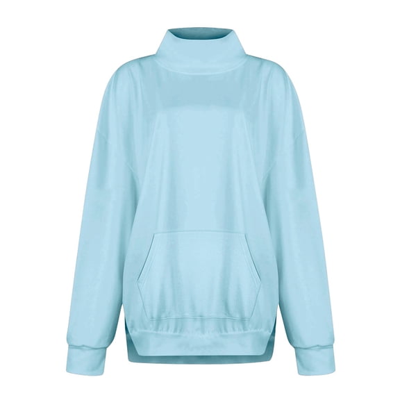 BLOCLOALO Women's Turtleneck Sweatshirt Oversized Long Sleeve Pullover with Pocket Trendy Casual Loose Fit Fleece Top Fall Winter Lightweight Sweatshirts Trendy Basic Sweatshirts Sky Blue L