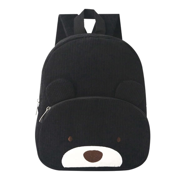 UJNDER Preschool backpack for girls Corduroy Cute Bear DIY Embroidery Soft Lightweight for School Travel Outdoor Adventures bookbag for boys 01_Black,One Size