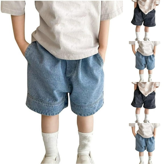 HAOTAGS Toddler Boys Girls High Rise Denim Shorts, Summer Cotton Outerwear Solid Color Kids Short Pants Black 5 T