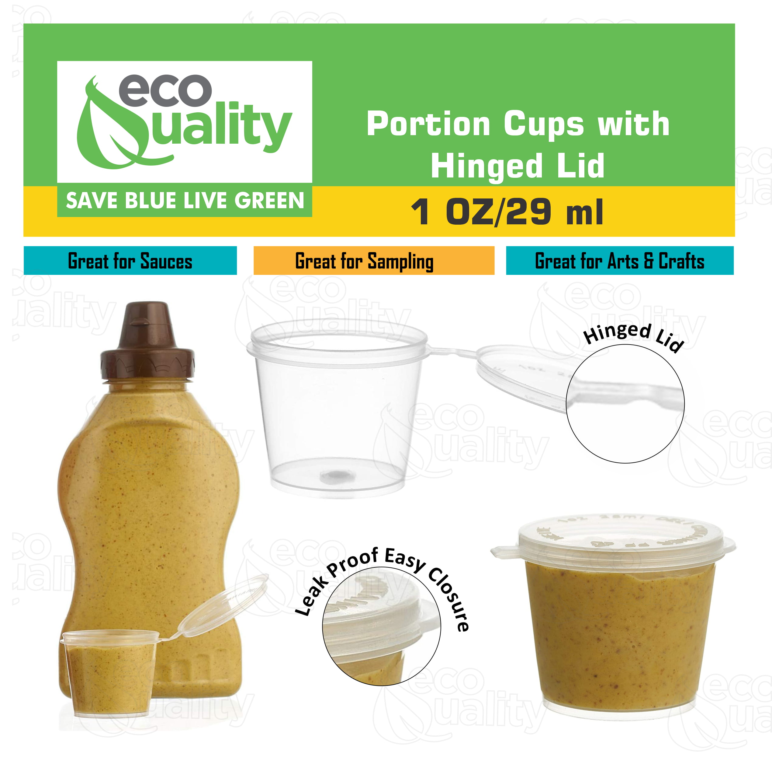 50Pc Disposable Sauce Cup Pot Container With Lid Plastic Storage Box Case  Acces