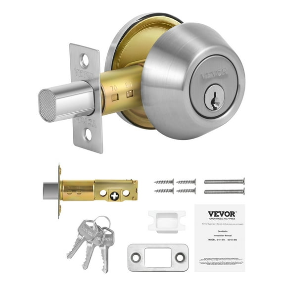 VEVOR Deadbolt Lock, Round Single Cylinder Dead Bolt, Keyed 1 Side, Fits Standard Size Interior and Exterior Doors, Full Metal, with 3 Keys, for Front Entry Door Residential Security, Satin Nickel