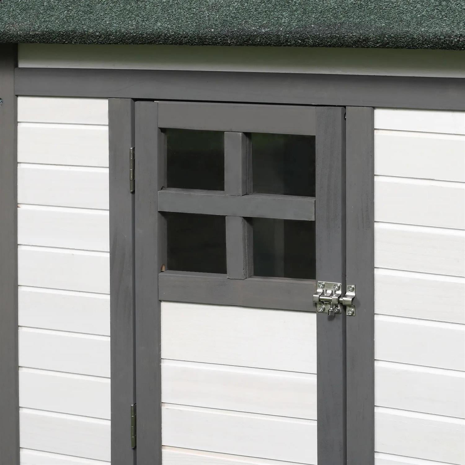 Pefilos 77" Chicken Coop Rabbit Hutch, Outdoor Wooden Poultry Cage Hen House with Nesting Box, Enclosed Run, Removable Tray for Garden Backyard, Gray