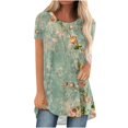 thumbnail image 2 of Fiudx Ofertas Flash Del Día Top de Cuello Redondo de Manga Corta Raglán Largo con Espalda Corta y Estampado Informal para Mujer, 2 of 5