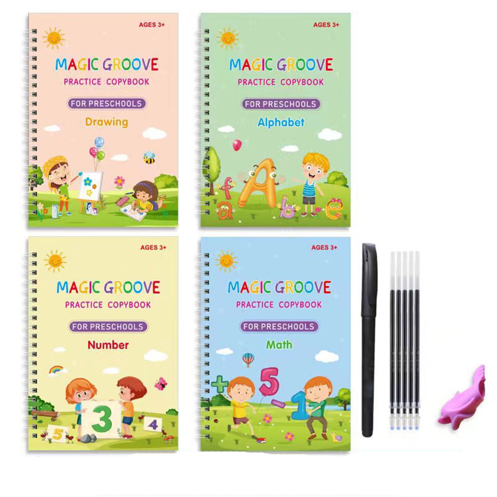 Magical Handwriting Workbooks Practice Copybook, Magic Calligraphy That Can Be Reused Handwriting Copybook Tracing Book (4books+Pens) by PAKASEPT