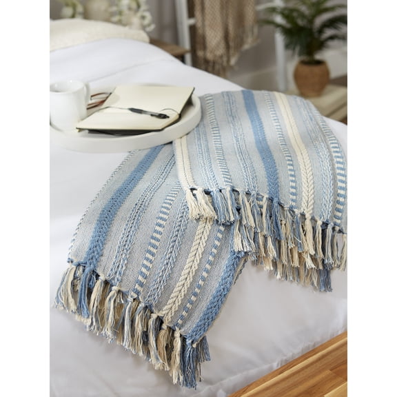 Stonewash Blue Braided Stripe Throw