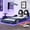 Blue, variant on Wood Twin Size Race Car-Shaped Platform Bed with LED and Upholstered Backrest