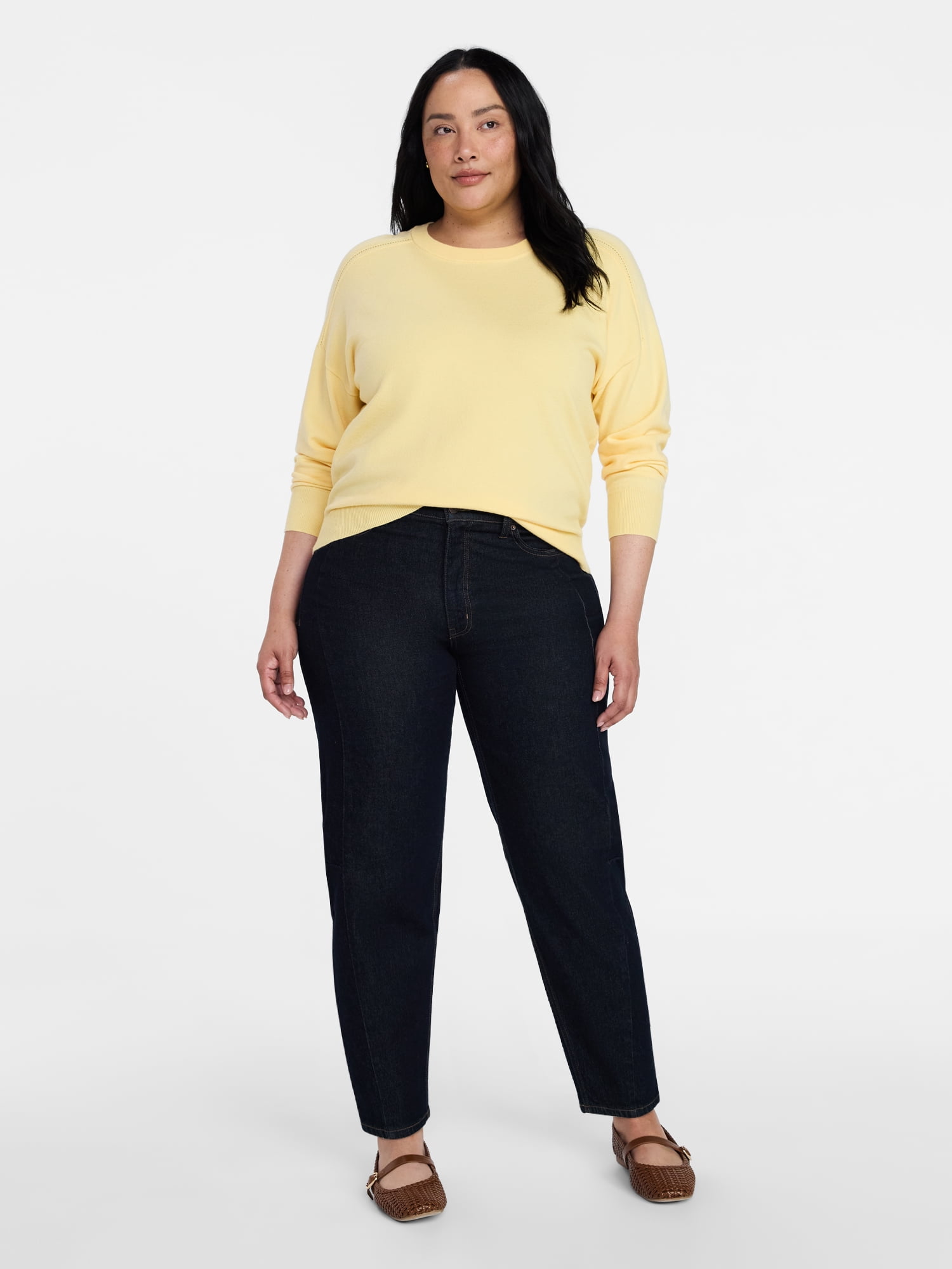 Time and Tru Women's Crewneck Sweater with Long Sleeves, Lightweight, Sizes XS-XXXL