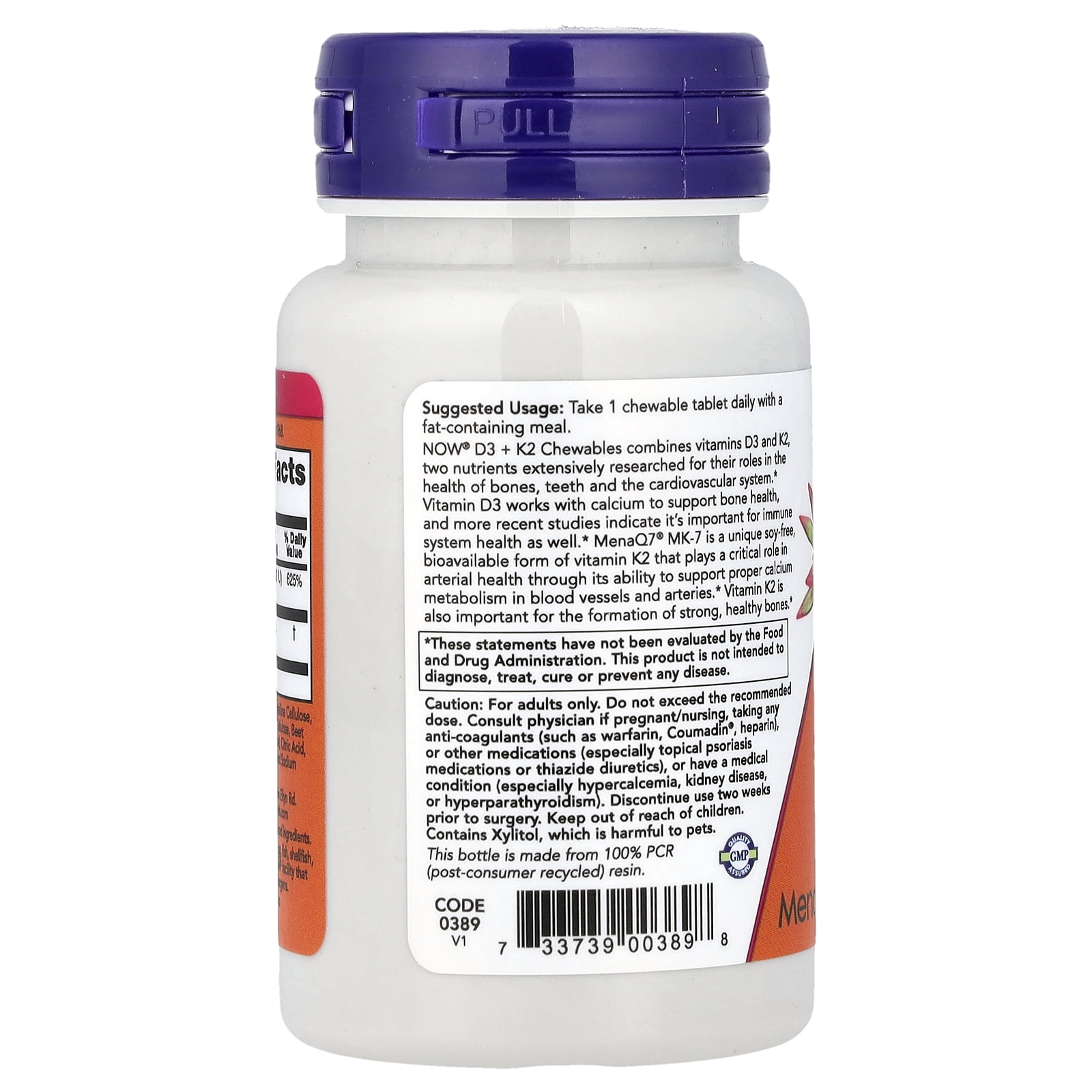 NOW Foods D3 + K2 Chewables, 90 Chewables Tablets