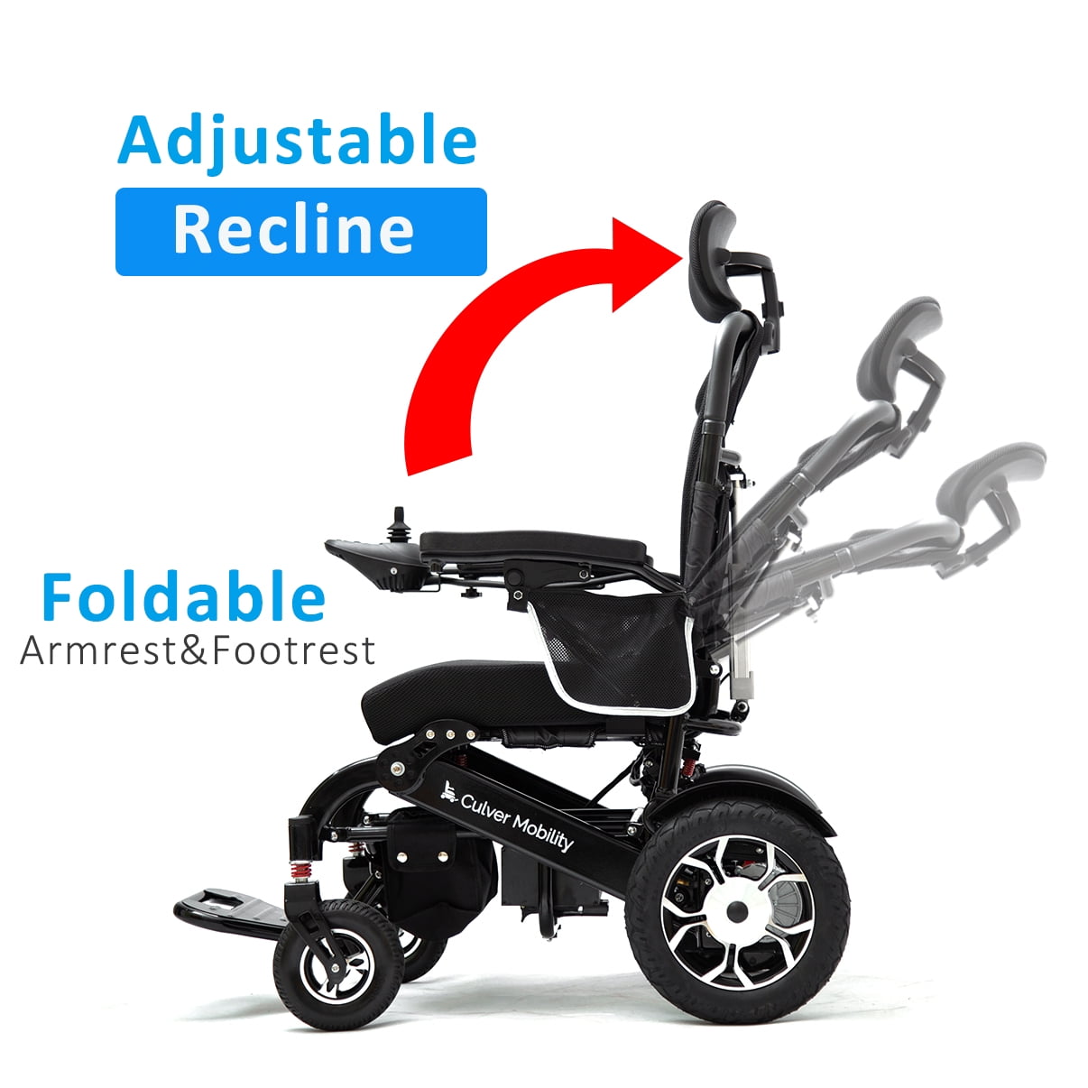 Culver Mobility Lightweight Electric Black Wheelchair, 500W Motor, 330