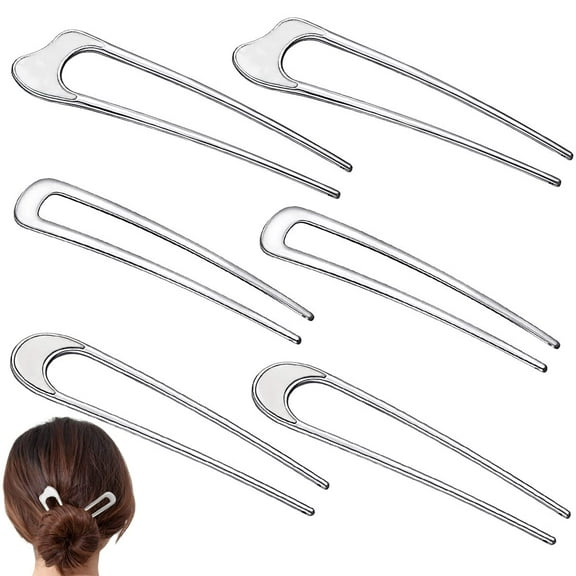 6 Pieces Metal U Shaped Hair Pins French Hairpin Vintage Forks Sticks Bobby Pin Kit for Updo Bun Women Girls Hairstyle Hair Accessories (Gold)