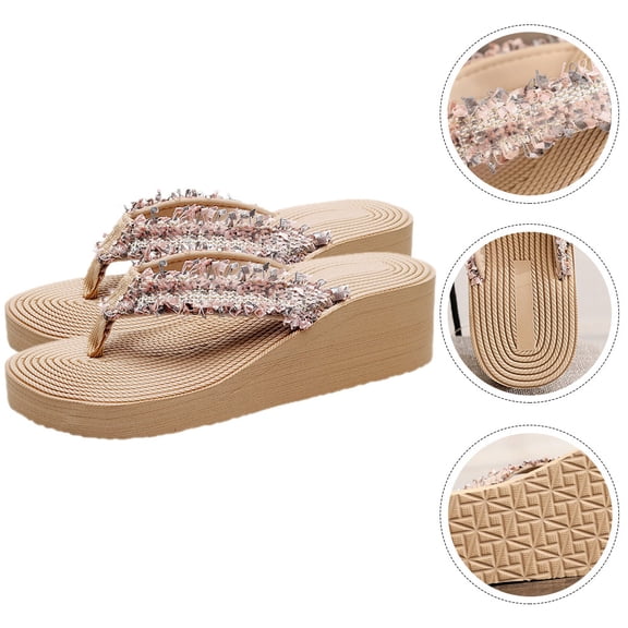 LOLIPPYY 1Pair Khaki Womens Sandals Breathable Wedge Slippers for Hotel Use