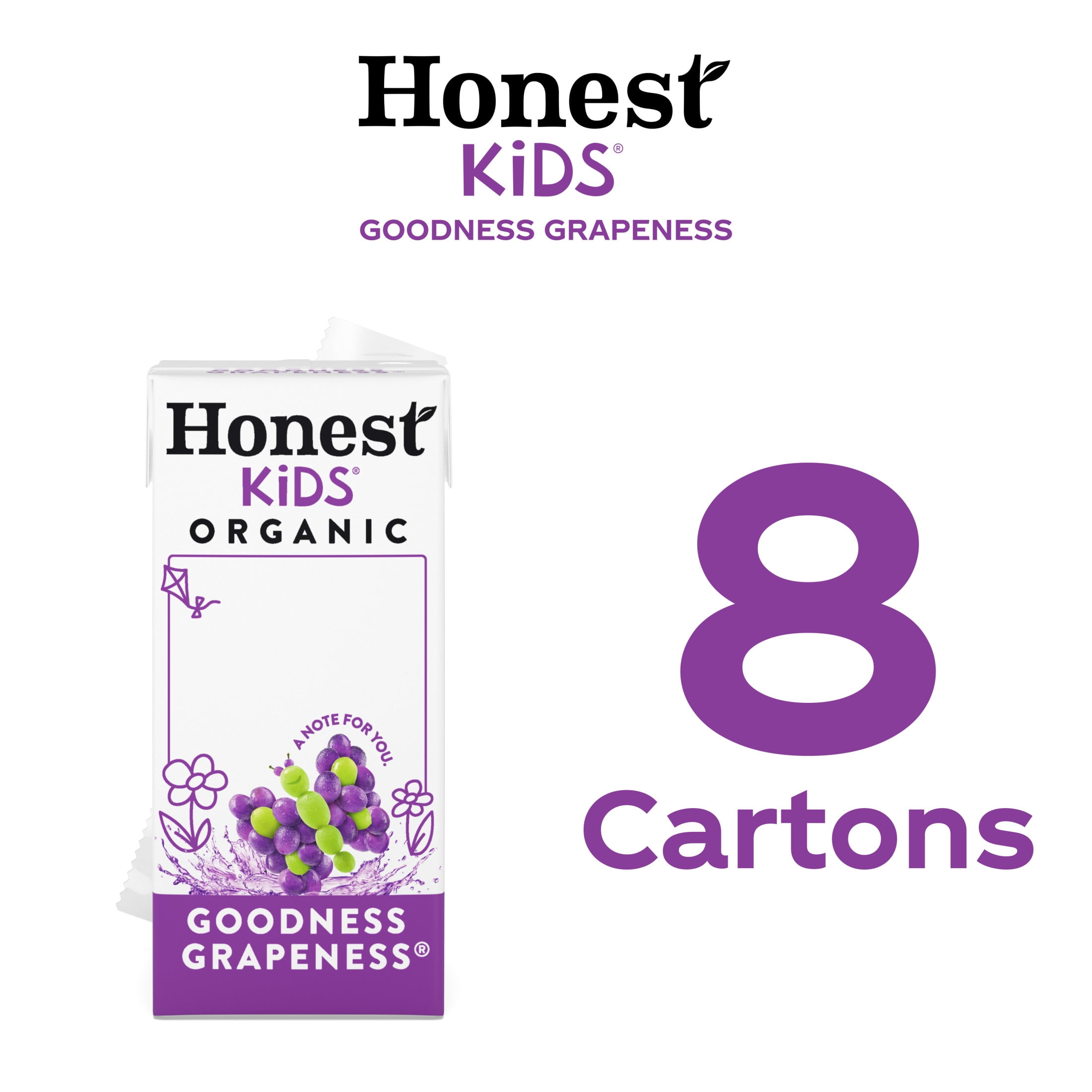 Honest Kids Goodness Grapeness Organic Juice Drink Cartons, 6 fl oz, 8 Pack