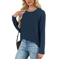 thumbnail image 5 of cocolona Womens Crew Neck Long Sleeve Shirts Dressy Casual Blouses Fall Fashion Casual Solid Color Tops, 5 of 8