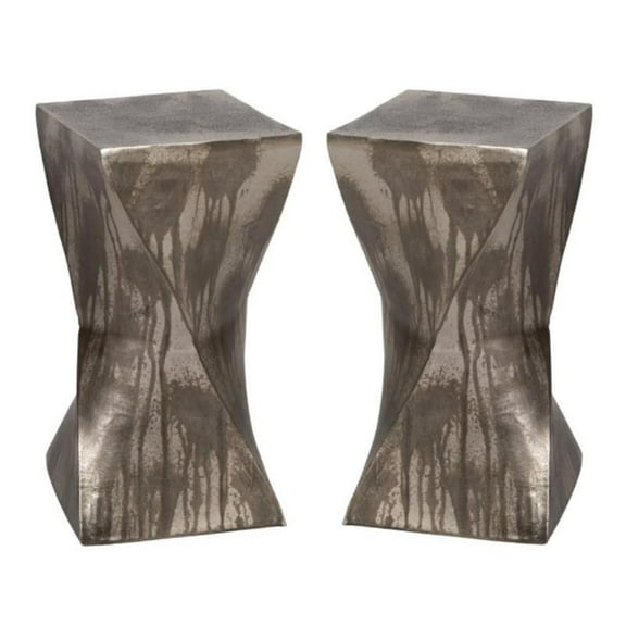Home Square Aluminum Accent Table in Tarnished Silver - Set of 2