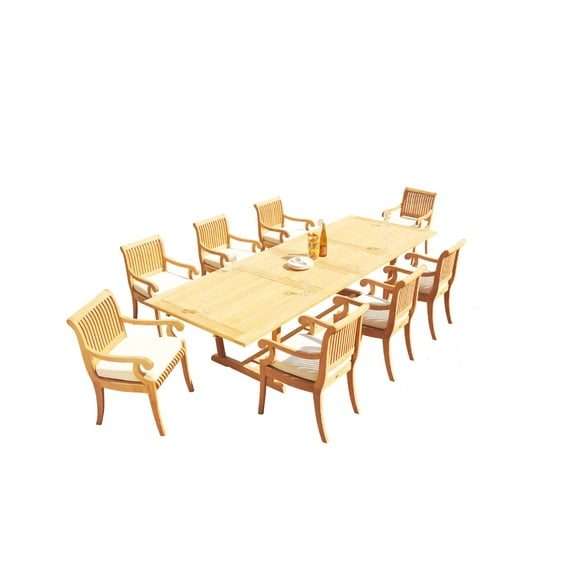 Grade-A Teak Dining Set: 8 Seater 9 Pc: 118" Mas Rectangle Trestle Leg Table And 8 Giva Arm Chairs Outdoor Patio WholesaleTeak #51GV2509