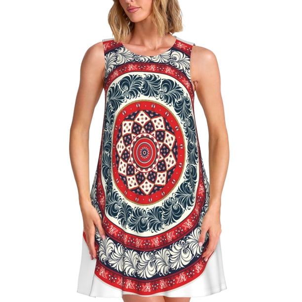 Easygdp Round Design para Vestido Transpirable de Mujer, Vestido Suelto de Manga Corta con Pliegues y Bolsillos para el Verano