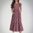 thumbnail image 2 of Mikilon Girls Casual Maxi Floral Dress Long Sleeve Holiday Dresses with Pockets for 6-12 Years, 2 of 5