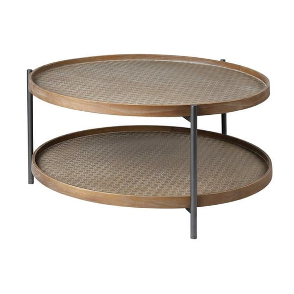 33" Round Black Wood and Metal Frame Two-Tier Coffee Table