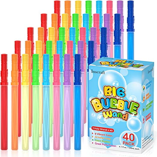 BubblePlay 12 Pack Bubble Wands: Kids Bubble Blowing Products Bubbles Party Favors for Kids Ages 3+ for Summer Toy Outdoor/Indoor Activity Use 