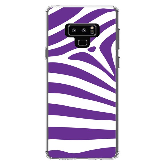 DistinctInk Clear Shockproof Hybrid Case for Samsung Galaxy Note 9 - TPU Bumper, Acrylic Back, Tempered Glass Screen Protector - Purple & White Zebra Skin Stripes